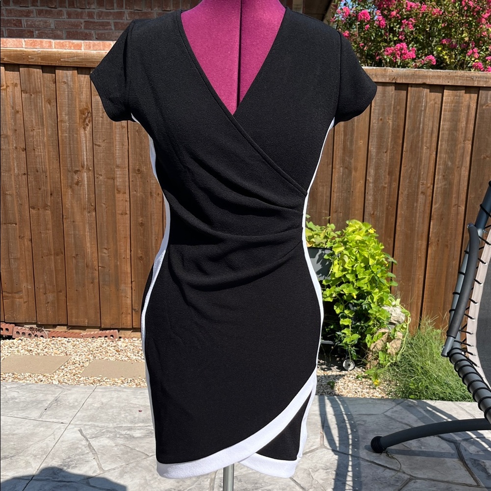 Almost Famous Elegant Black and White Wrap Dress